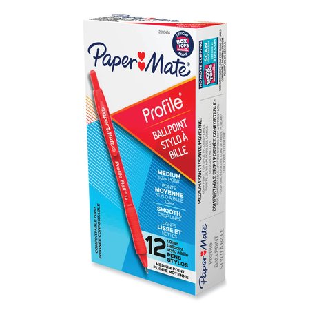 PAPER MATE Profile Ballpoint Pen, Retractable, Medium 1 mm, Blue Ink, Translucent Blue Barrel, PK12 PK 2095462